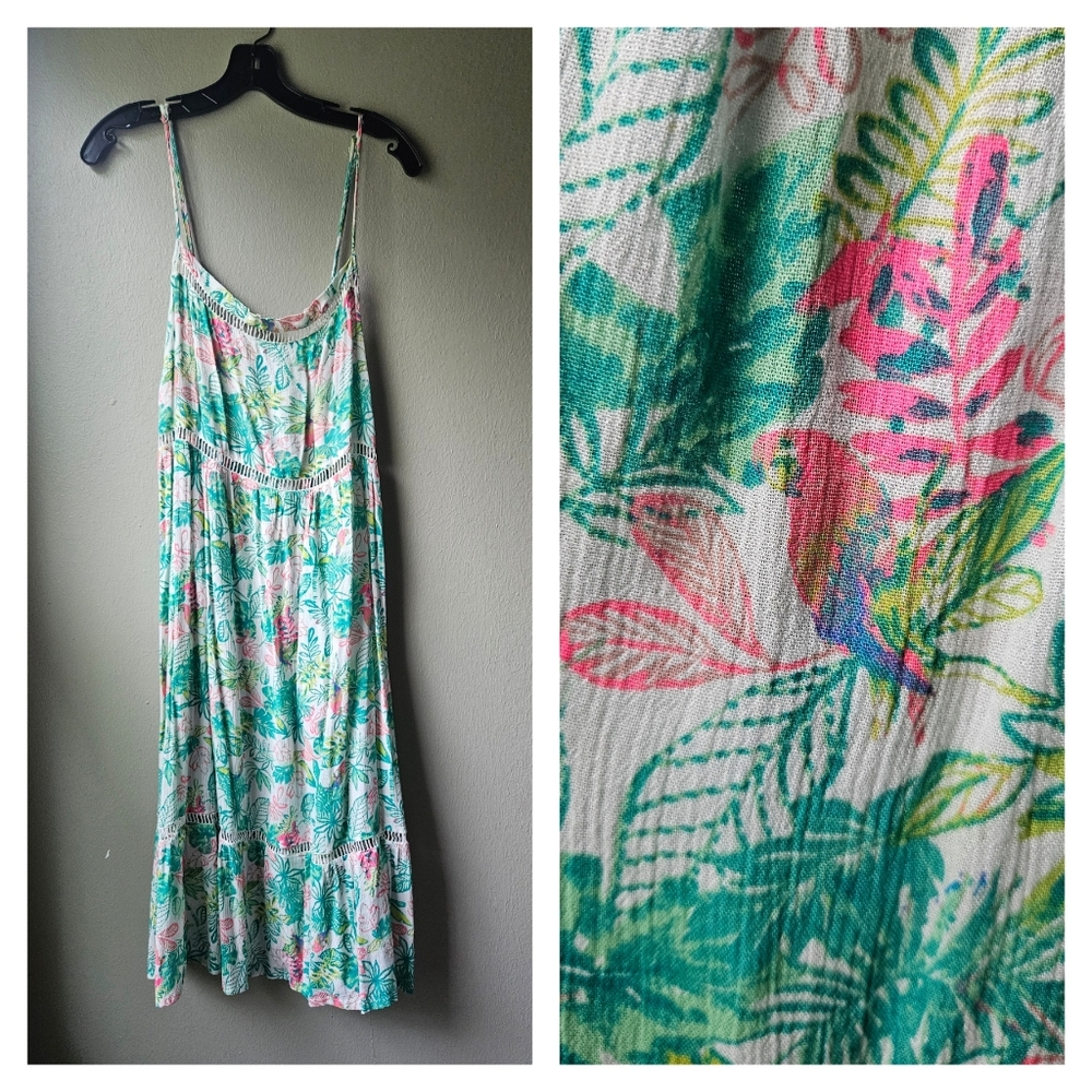 GOA Beachwear By Japna Dress strapped knee length size XL Parrot Print